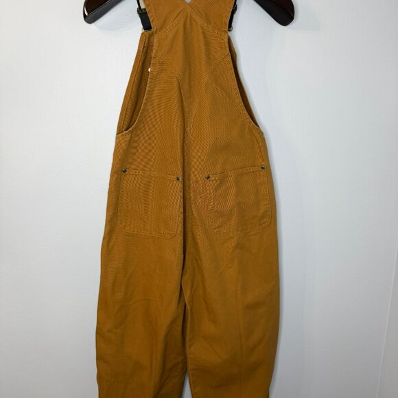 Carhartt Bib Overalls R01 M Duck Canvas Relaxed Fit Double Knee Brown Tan Kids - Picture 8 of 11